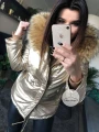 Kurtka parka złota metaliczna ze sztucznym futrem
