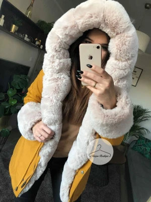 Parka zimowa Premium musztardowa z futrem sztucznym