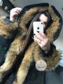 Czarna puchowa parka Supreme futro naturalne jenot naturalny S-XL
