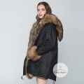 Czarna puchowa parka Supreme futro naturalne jenot naturalny S-XL