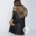 Czarna puchowa parka Supreme futro naturalne jenot naturalny S-XL
