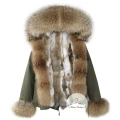 Krótka parka gwiazd khaki z futrem naturalnym