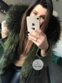 Krótka parka khaki z futrem z jenota Luxury