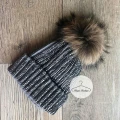 Zimowa czapka DIAMOND grey-silver cyrkonie jenot naturalny