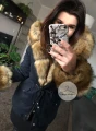 Zimowa granatowa parka Premium natural brązowe futro sztuczne XS-L