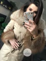 Beżowy płaszcz trencz NUDE futro naturalne jenot naturalny S-XL