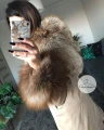 Beżowy płaszcz trencz NUDE futro naturalne jenot naturalny S-XL