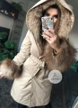Beżowy płaszcz trencz NUDE futro naturalne jenot naturalny S-XL