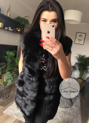 Kamizelka futro sztuczne czarna BLACK FOX
