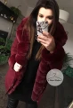 Zimowa BORDOWA parka Premium bordowe futro sztuczne XS-L