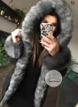 Zimowa parka Premium czarna grafitowe futro sztuczne XS-L