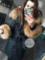 Czarny płaszcz trencz BLACK futro naturalne jenot naturalny S-XL