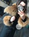 Czarny płaszcz trencz BLACK futro naturalne jenot naturalny S-XL