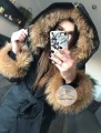 Czarny płaszcz trencz BLACK futro naturalne jenot naturalny S-XL