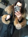 Czarny płaszcz trencz BLACK futro naturalne jenot naturalny S-XL