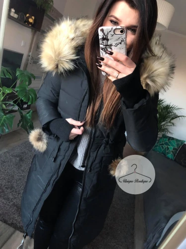 Czarny ocieplany płaszcz zimowy SNOWFLAKE S-XL