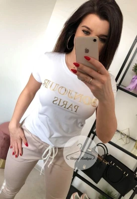 T-shirt Bluzka Bonjour PARIS white GOLD