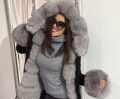 Długa parka Amerykańska czarna z szarym futrem z lisa naturalnym