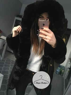 Czarna zimowa parka Premium ortalionowa z czarnym futrem sztucznym