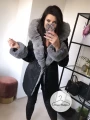 Zimowa parka Premium CZARNA ortalionowa szare futro sztuczne S-XXL