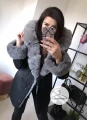 Zimowa parka Premium CZARNA ortalionowa szare futro sztuczne S-XXL
