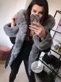 Zimowa parka Premium CZARNA ortalionowa szare futro sztuczne S-XXL