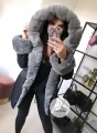 Zimowa parka Premium CZARNA ortalionowa szare futro sztuczne S-XXL