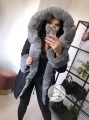 Zimowa parka Premium CZARNA ortalionowa szare futro sztuczne S-XXL