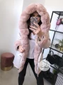 Zimowa parka Premium BEŻOWA ortalionowa różowe futro sztuczne XS-L