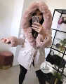 Zimowa parka Premium BEŻOWA ortalionowa różowe futro sztuczne XS-L