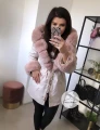 Zimowa parka Premium BEŻOWA ortalionowa różowe futro sztuczne XS-L