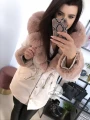 Zimowa parka Premium BEŻOWA ortalionowa różowe futro sztuczne XS-L