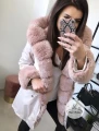 Zimowa parka Premium BEŻOWA ortalionowa różowe futro sztuczne XS-L