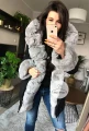 Zimowa parka Premium czarna ortalionowa szare futro sztuczne XS-L