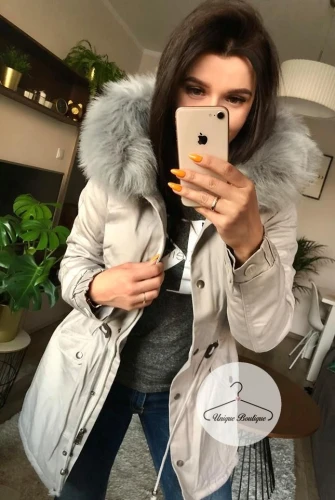 Kurtka Really parka ortalionowa szara z futrem sztucznym