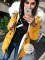 Parka Really ortalionowa musztardowa ze sztucznym futrem