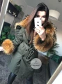 Płaszcz trencz khaki z futrem naturalnym