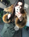 Płaszcz trencz khaki z futrem naturalnym