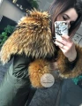 Płaszcz trencz khaki z futrem naturalnym