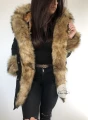 Zimowa czarna parka Winter natural brązowe futro sztuczne XS-L