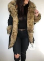 Zimowa czarna parka Winter natural brązowe futro sztuczne XS-L