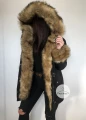 Zimowa czarna parka Winter natural brązowe futro sztuczne XS-L