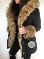 Zimowa czarna parka Winter natural brązowe futro sztuczne XS-L