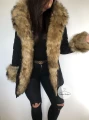 Zimowa czarna parka Winter natural brązowe futro sztuczne XS-L