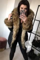 Zimowa czarna parka Winter natural brązowe futro sztuczne XS-L