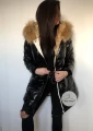 Czarny lakierowany płaszcz zimowy ocieplany Black Zell