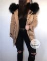 Kurtka parka beżowa ze sztucznym futrem Camel