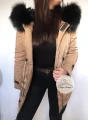 Kurtka parka beżowa ze sztucznym futrem Camel