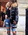 Czarny lakierowany płaszcz zimowy ocieplany Black Zell
