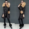 Czarna puchowa kurtka SNOW futro naturalne jenot naturalny S-XL